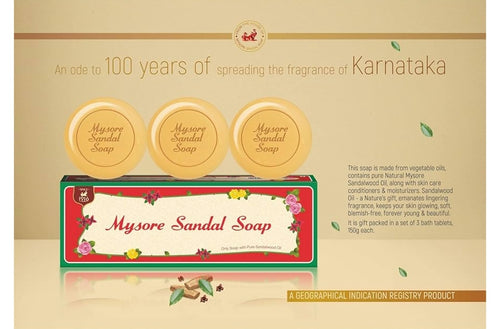 Mysore Pure Natural Sandalwood Oil Ayurvedic Soap - 3 x 150g bars in 1 gift pack